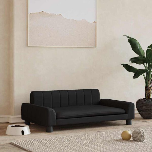 vidaXL Dog Bed Black Faux leather, pine wood, foam 35.4 x 20.9 x 11.8 in