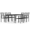 vidaXL Dining Set Black Powder-coated steel, glass, PVC rattan
