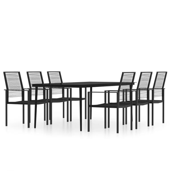 vidaXL Dining Set Black Powder-coated steel, glass, PVC rattan