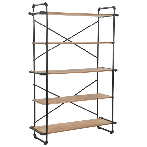 vidaXL Bookshelf Black and natural wood Solid firwood and steel Large