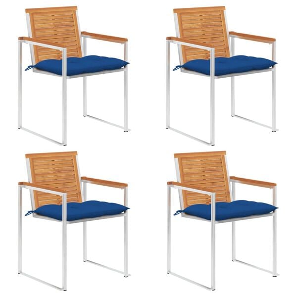 vidaXL Patio Chairs 4 pcs with Cushions Solid Acacia Wood