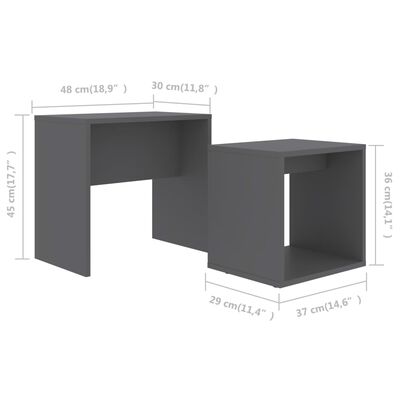vidaXL Coffee Table Set Gray 18.9"x11.8"x17.7" Engineered Wood