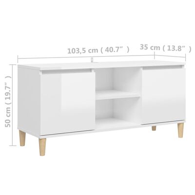 vidaXL TV Stand & Solid Wood Legs High Gloss White 40.7"x13.8"x19.7"