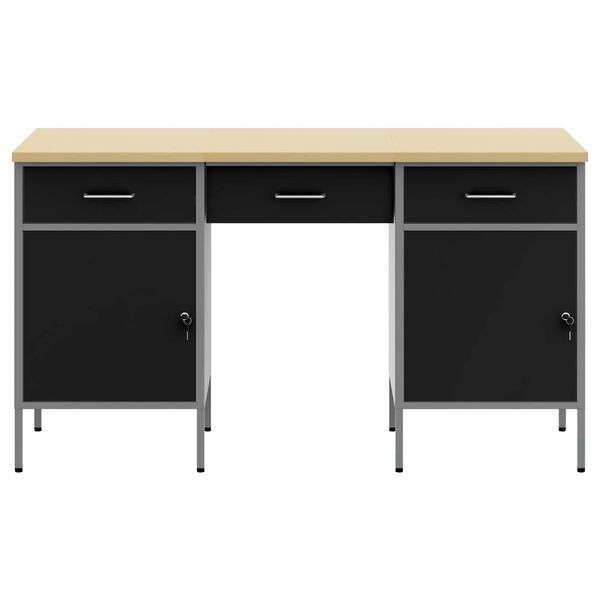 vidaXL Work Cabinet with Drawer with Lock 3 pcs Black 150 x 55 x 85 cm