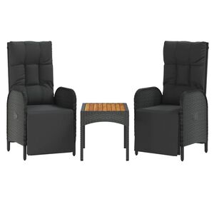 vidaXL Garden Reclining Chair Set of 3 Black