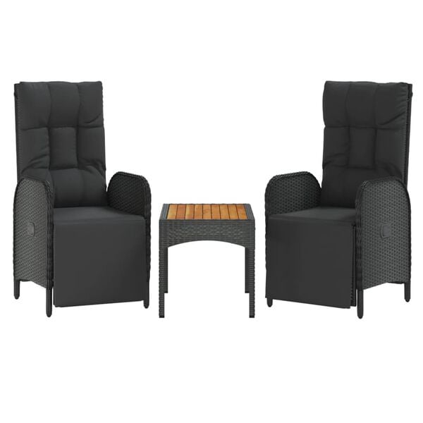 vidaXL Garden Reclining Chair Set of 3 Black