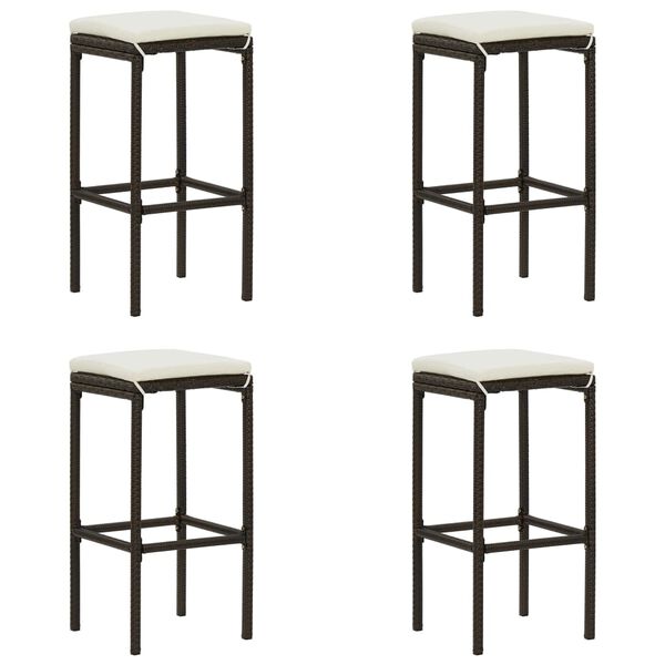 vidaXL Bar Stool Set of 4 Brown with cream white cushion