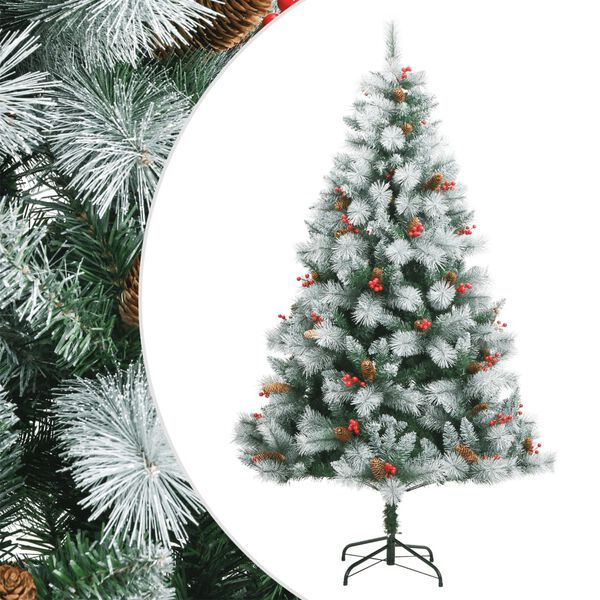 vidaXL Artificial Hinged Christmas Tree Green and white PVC and Metal