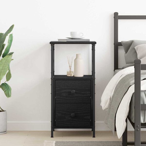 vidaXL Bedside Cabinet with Drawer Black Oak 13.39 x 13.98 x 27.56 in