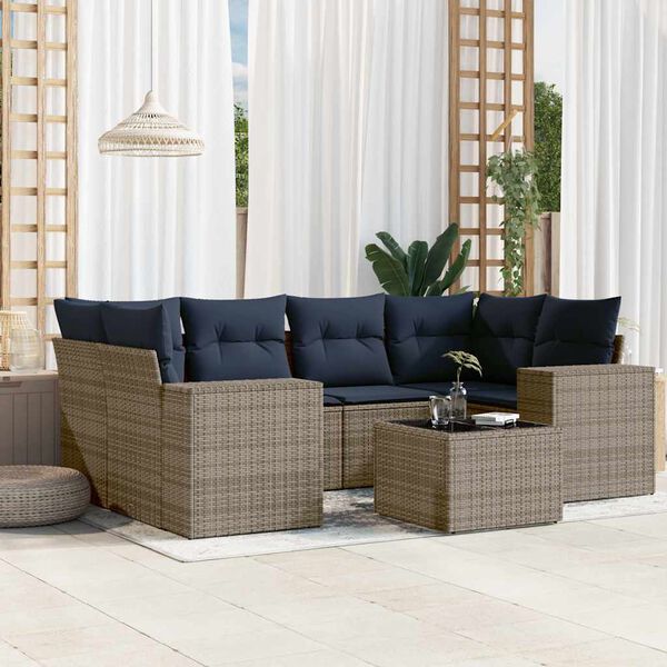 vidaXL 7 Piece Garden Sofa Set with Cushions Grey Poly Rattan