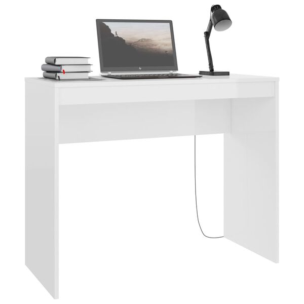vidaXL Desk High gloss white Engineered wood Compact Sleek Desk