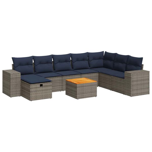 vidaXL 9 Piece Patio Sofa Set with Cushions Gray Poly Rattan