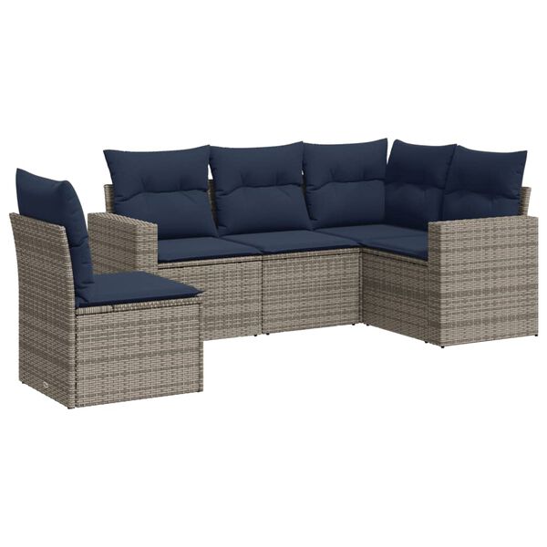 vidaXL 5 Piece Patio Sofa Set with Cushions Gray Poly Rattan