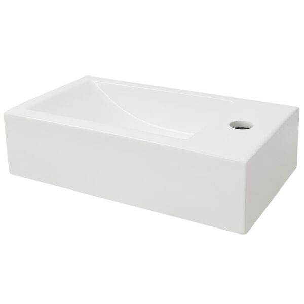 vidaXL Basin with Faucet Hole Rectangular Ceramic White 18.1"x10"x4.7"