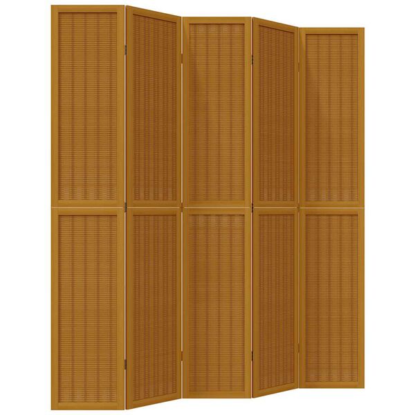 vidaXL Room Divider 5 Panels Brown Solid Wood Paulownia