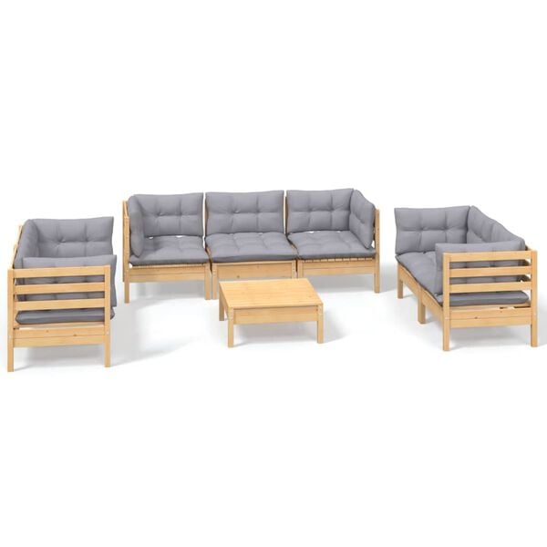 vidaXL Garden Lounge Set Grey Solid pinewood, fabric (100% polyester)