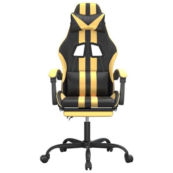 vidaXL Gaming Chair with Footrest Black and Gold Faux Leather