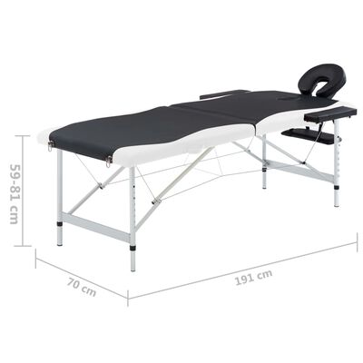 vidaXL 2-Zone Foldable Massage Table Aluminum Black and White