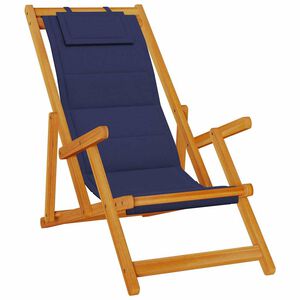 vidaXL Folding Beach Chair Blue Solid acacia wood and textilene fabric