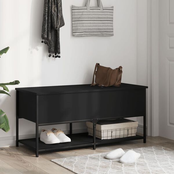 vidaXL Storage Bench Black Engineered Wood Storage Bench Rectangular