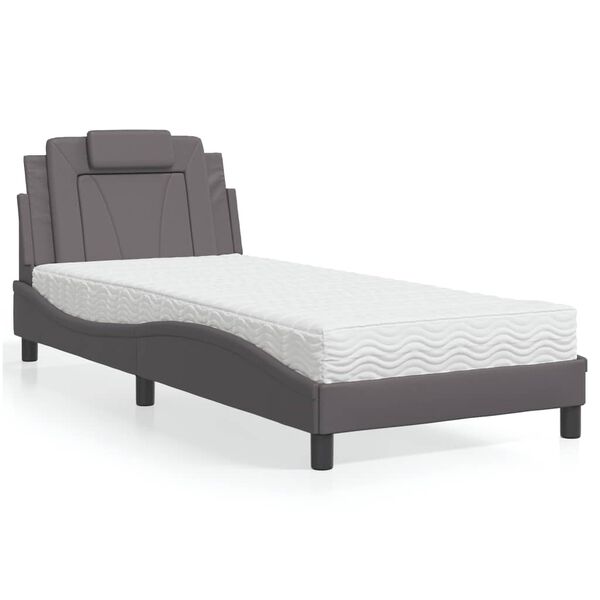vidaXL Bed Grey Faux leather, plywood, foam, knitted fabric Twin