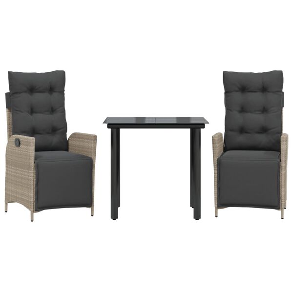 vidaXL 3 Piece Patio Dining Set with Cushions Light Grey Poly Rattan