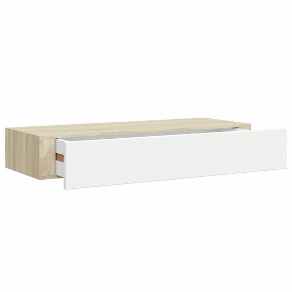 vidaXL Wall-mounted Drawer Shelf Oak and White 60x23,5x3.9 " MDF