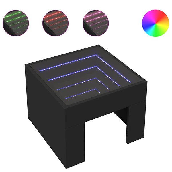 vidaXL Coffee Table with Infinity LED Black 15.7x15.7x11.8"