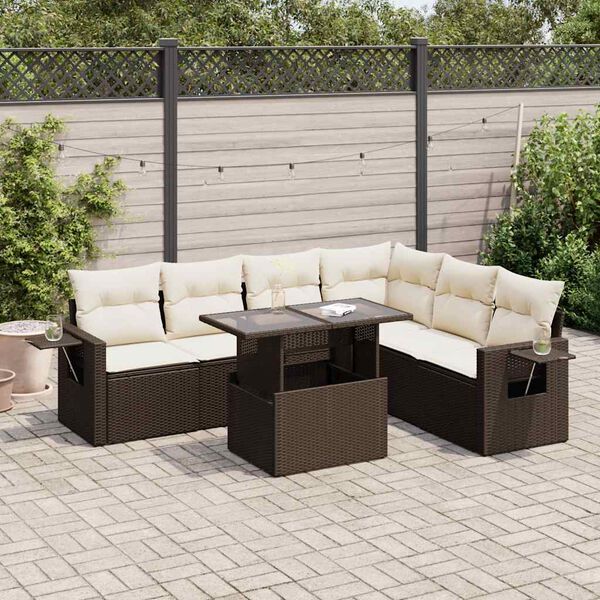 vidaXL Garden Sofa Set Brown PE Rattan Large Adjustable Feet