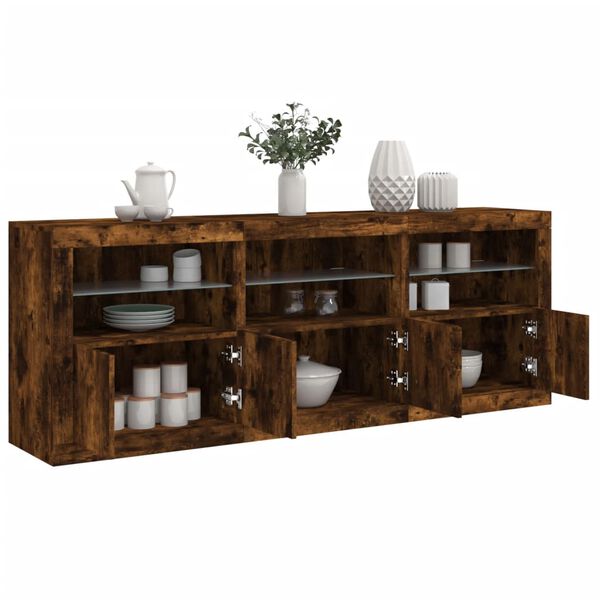 vidaXL Sideboard with LED Lights Smoked Oak 71.5"x14.6"x26.4"