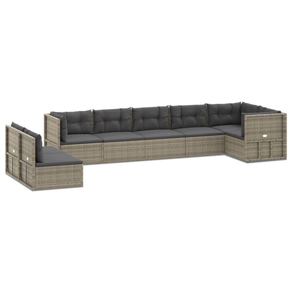 vidaXL Garden Lounge Set Grey Poly Rattan, Powder-Coated Steel 8 Seater