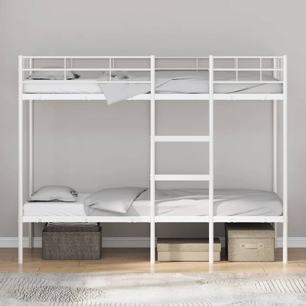 vidaXL Bunk Bed White Steel 31.5 x 79 in Bunk Bed Rectangular Modern