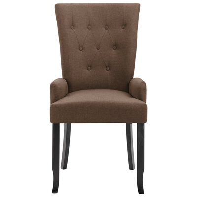 vidaXL Dining Chairs with Armrests 2 pcs Brown Fabric