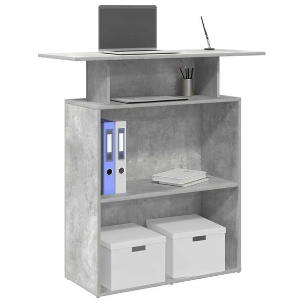 vidaXL Reception Desk Concrete Gray Engineered Wood, Concrete Gray Finish