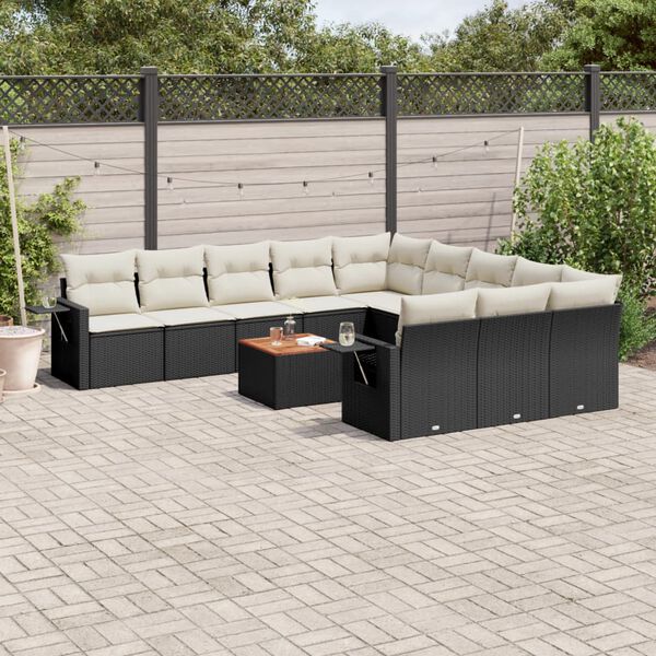 vidaXL Garden Sofa Set Black Poly Rattan Large Adjustable Feet