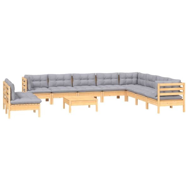 vidaXL Garden Lounge Set Gray, Natural Wood Solid pine wood, polyester