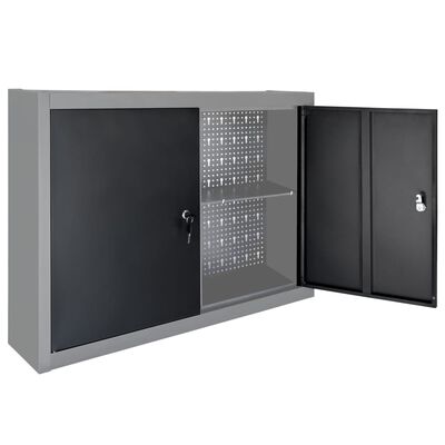 vidaXL Wall Mounted Tool Cabinet Industrial Style Metal Gray and Black