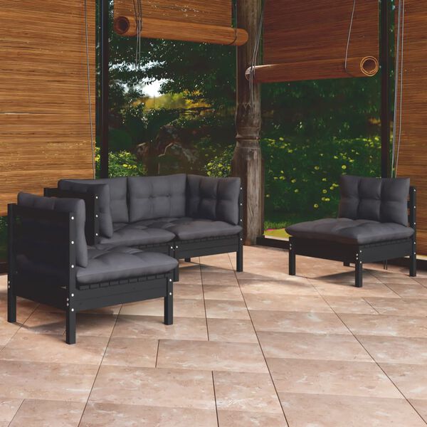 vidaXL Garden Lounge Set Anthracite Solid pine wood, 100% polyester fabric