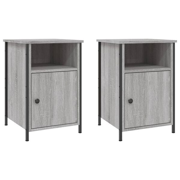 vidaXL Bedside Cabinet Set of 2 Grey Sonoma Engineered Wood, Iron Medium