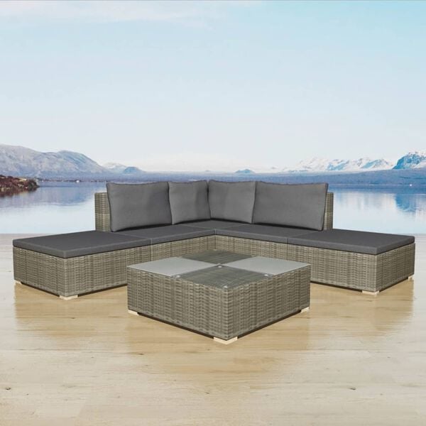 vidaXL Garden Furniture Set Grey PE Rattan Medium Modular