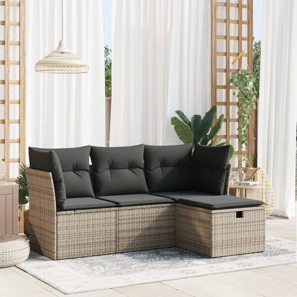 vidaXL Garden Sofa Set Grey PE Rattan Medium Adjustable Feet
