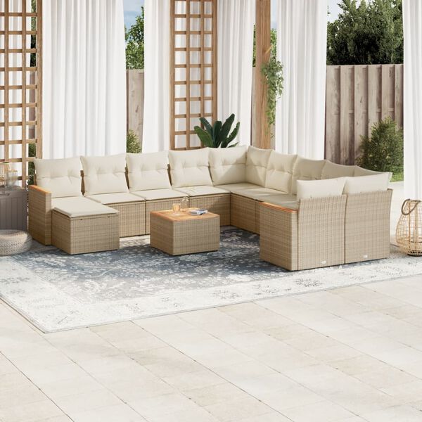 vidaXL Garden Sofa Set Beige PE rattan Large Adjustable Feet