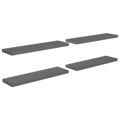 vidaXL Floating Wall Shelves 4 pcs High Gloss Gray 35.4"x9.3"x1.5" MDF