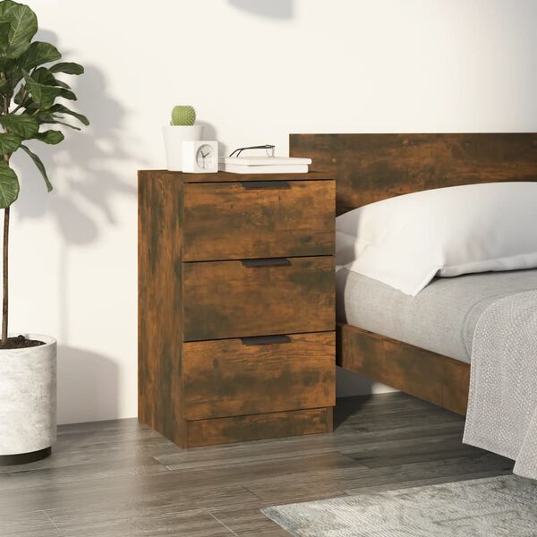 vidaXL Bedside Cabinet Smoked Oak Engineered Wood Medium Bedside Cabinet