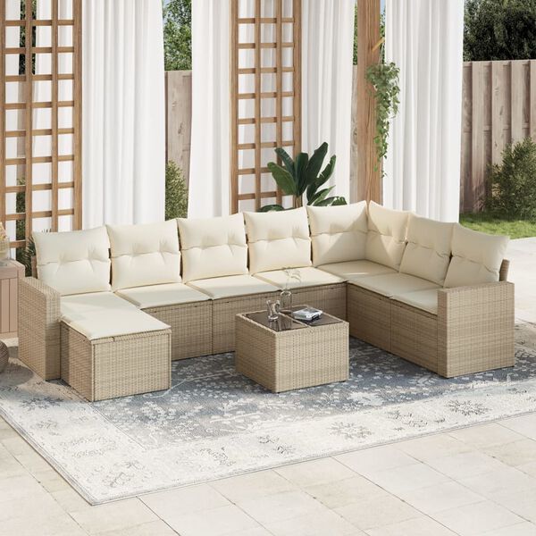 vidaXL Garden Sofa Set Beige PE rattan, powder-coated steel, tempered glass