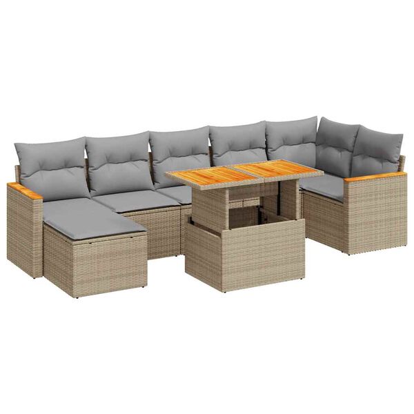 vidaXL Garden Sofa Set Beige PE rattan Large Adjustable Feet