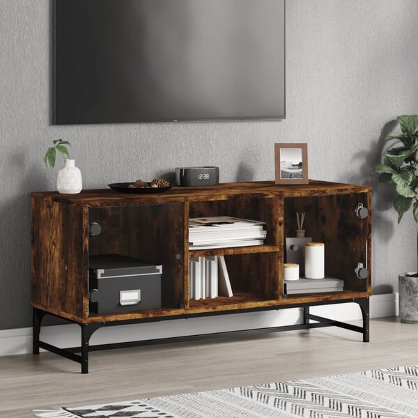 vidaXL TV Cabinet Smoked oak Engineered wood, glass, steel TV Cabinet