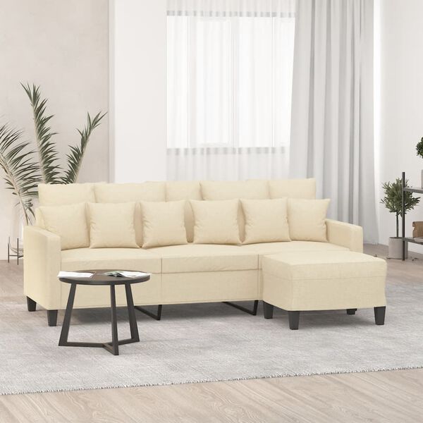 vidaXL 3-Seater Sofa with Footstool Cream 70.9" Fabric