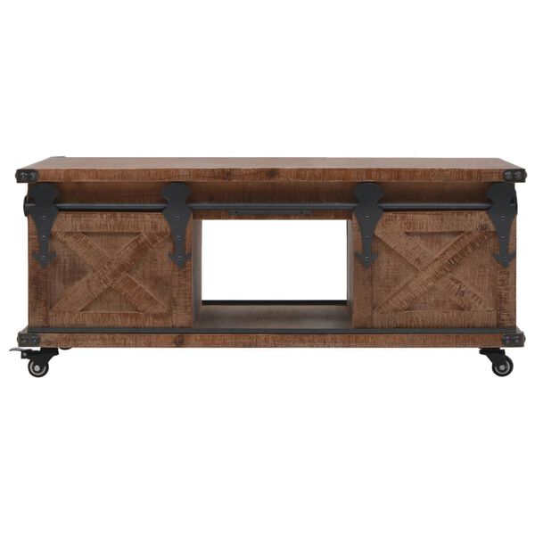 vidaXL Coffee Table Brown Solid fir wood, MDF, steel 35.8 x 20.1 x 15.0 in