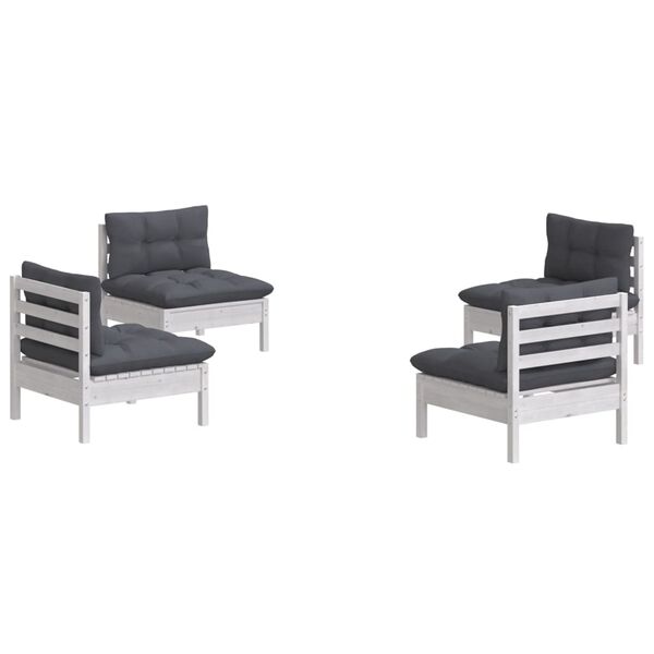vidaXL Garden Lounge Set White, Anthracite Solid pine wood, polyester